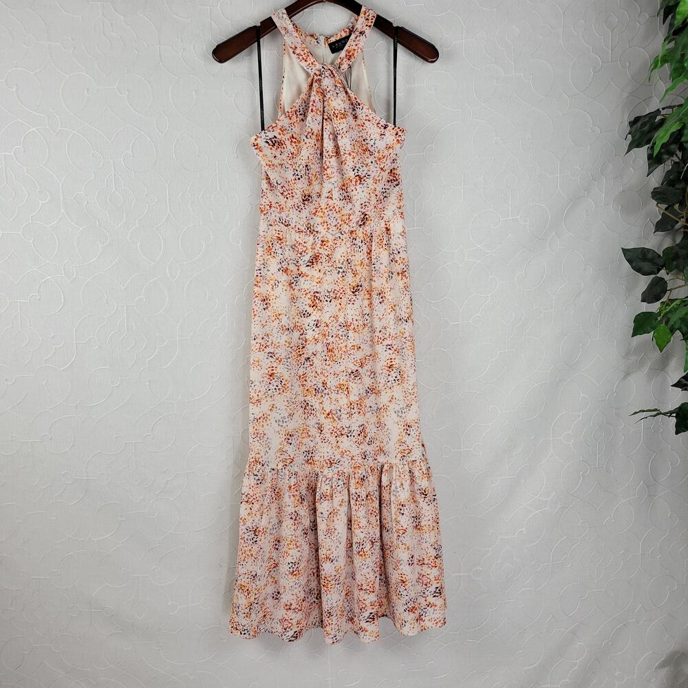 Laundry by Shelli Segal Womens Dress Size 2 Orange Halter Neck Midi Tiered Maxi